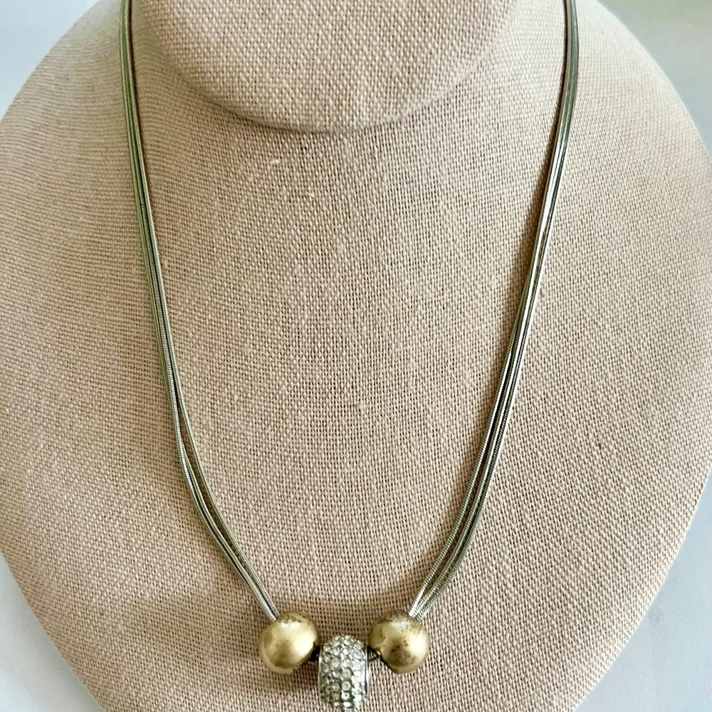 Lia Sophia Silver-tone 3 Bead Necklace